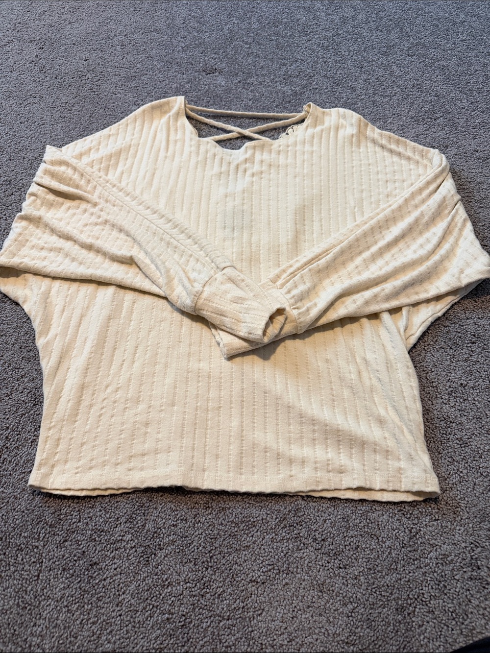 Daytrip Cream Ribbed Long-Sleeve Top with Crisscross Back